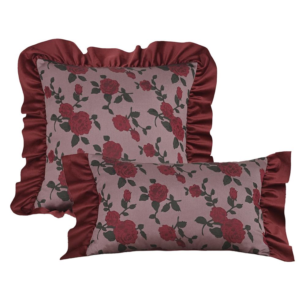 BUYNOW Red Rose Jacquard Hollandaise Lace Pillowcase Vintage Pastoral Living Room Sofa Cushion Cover Home Bedroom Saddle Decor