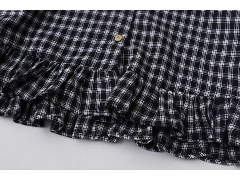 Mori-kei Retro Plaid Bowknot Ruffle Shirt for Women - Spring/Fall