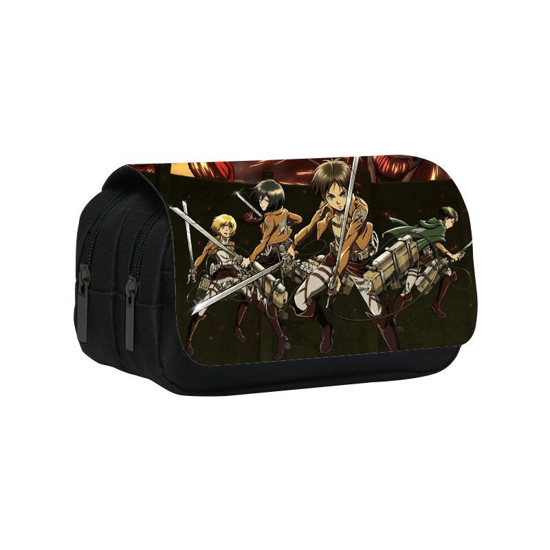 Attack Titan On Anime Pattern Student Double Layer Flip Cover Bag Stationery