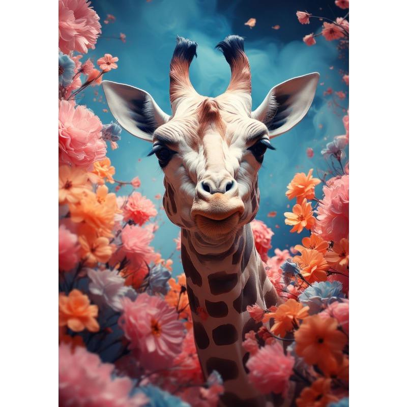 Lion Giraffe Elephant Monkey in Flower Jungle Horse Wolf Art Posters Wild Animal Canvas Painting Print Wall Picture Home Decor