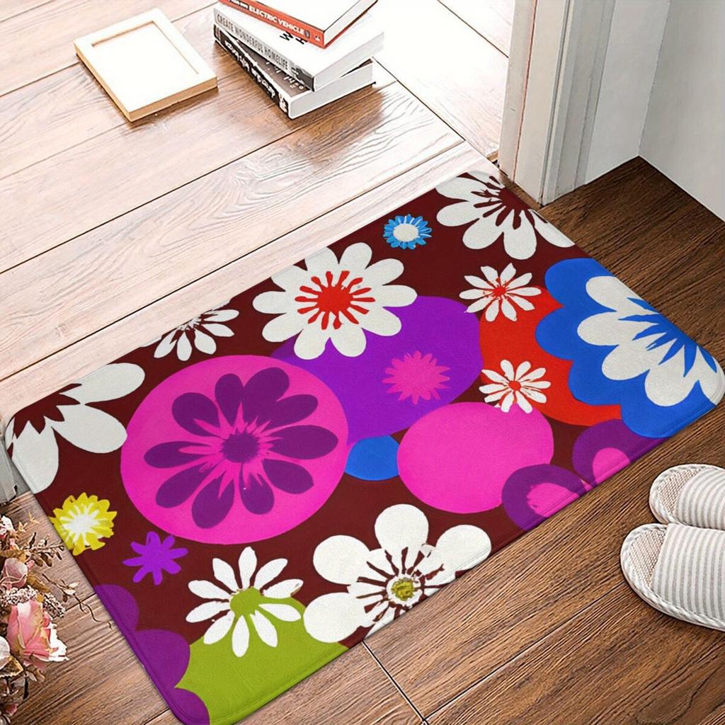 Bold colorful wreath design floor mat, modern decorative entrance carpet for home interiors