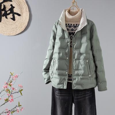 Damen-Jacke mit Stehkragen, lässig, leicht und warm, kurze, lockere weiße Daunenjacke