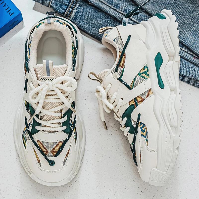 Fashion Men's Sneakers Luxury Brand Leather Casual Shoes Trend Skateboard Shoes for Men Lace Up Platform Vulcanize Shoes Tenis Masculino