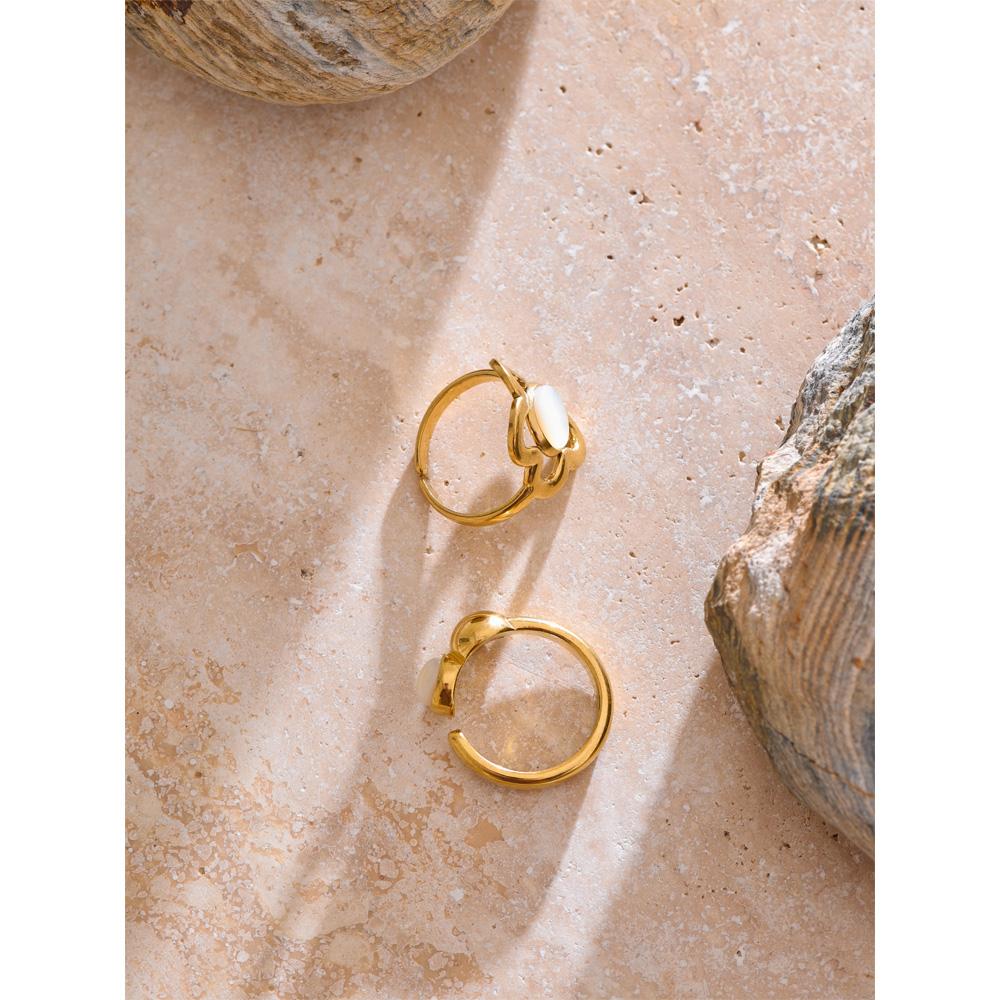 Eetit Trendiger Verstellbarer Edelstahl Blumen Muschel Offener Täglicher Ring 18K Vergoldet Anlaufbeständig Neuheiten Schmuck
