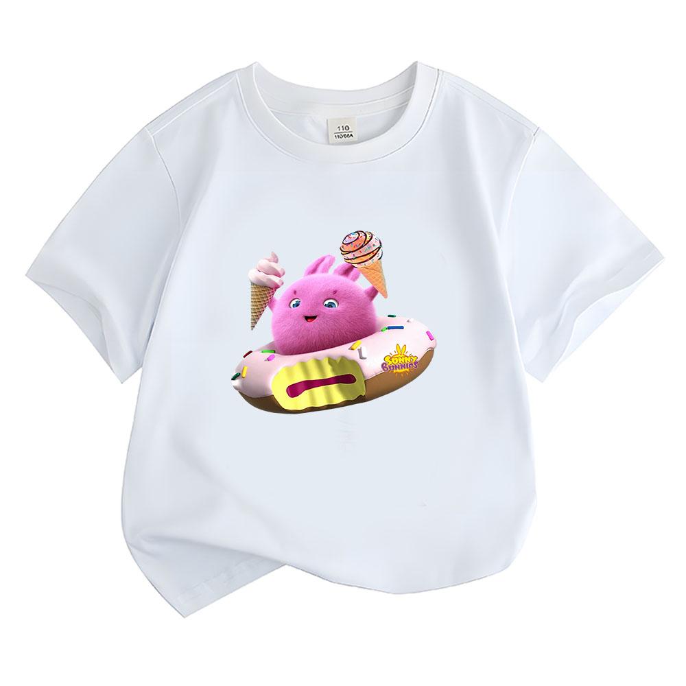 Sunny Bunnies Children's Cartoon T-Shirt Cotton Kids Tees Ice Cream Pattern Cute Boys Girls Tops O-Neck Short Sleeve Summer