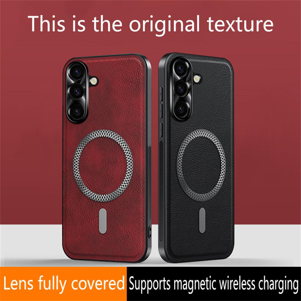 For Samsung Galaxy A55 5G Case Compatible with MagSafe PU TPU PC Phone Back Cover with Metal Lens Frame