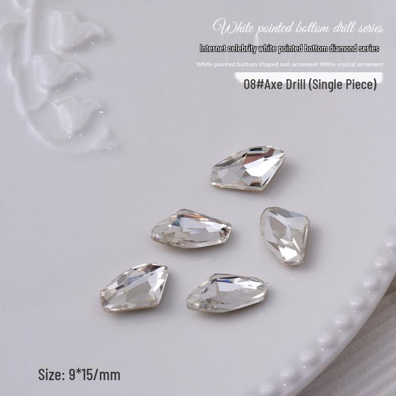 Nail Art Decorations: Transparent Pointed Rhinestones - Heart, Water Drop, Square, Butterfly Shapes