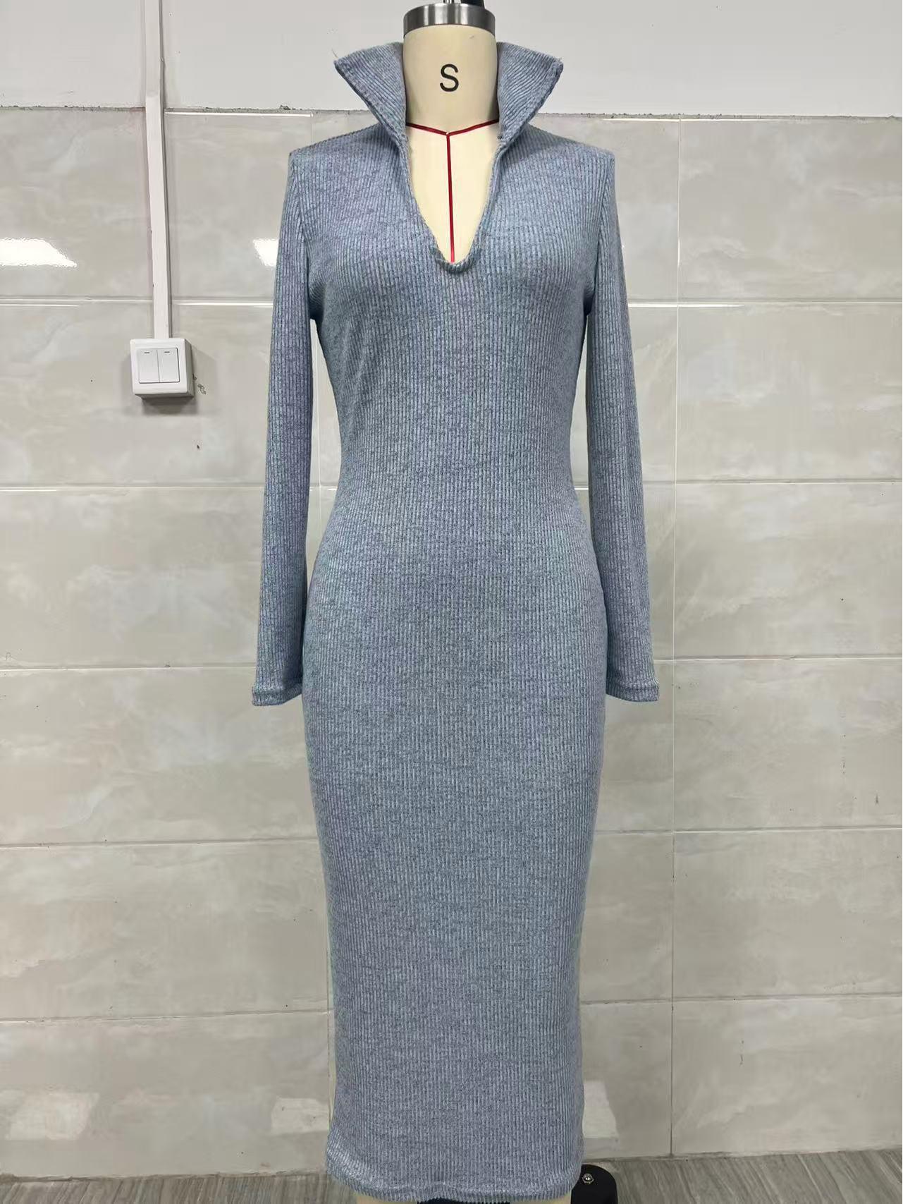 2025 Autumn/Winter European Style Mid-length Slim Belted Bodycon Dress M