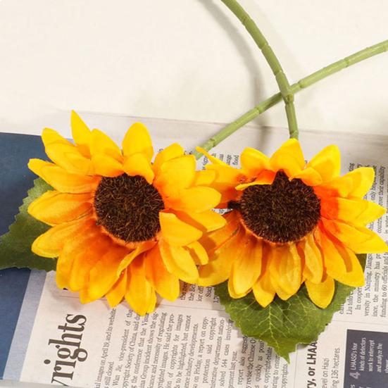 Artificial Sunflower with Leaves Long Stem Fake Silk Large Sunflower for Home Hotel DIY Craft Wedding Party Indoor Outdoor Decoration