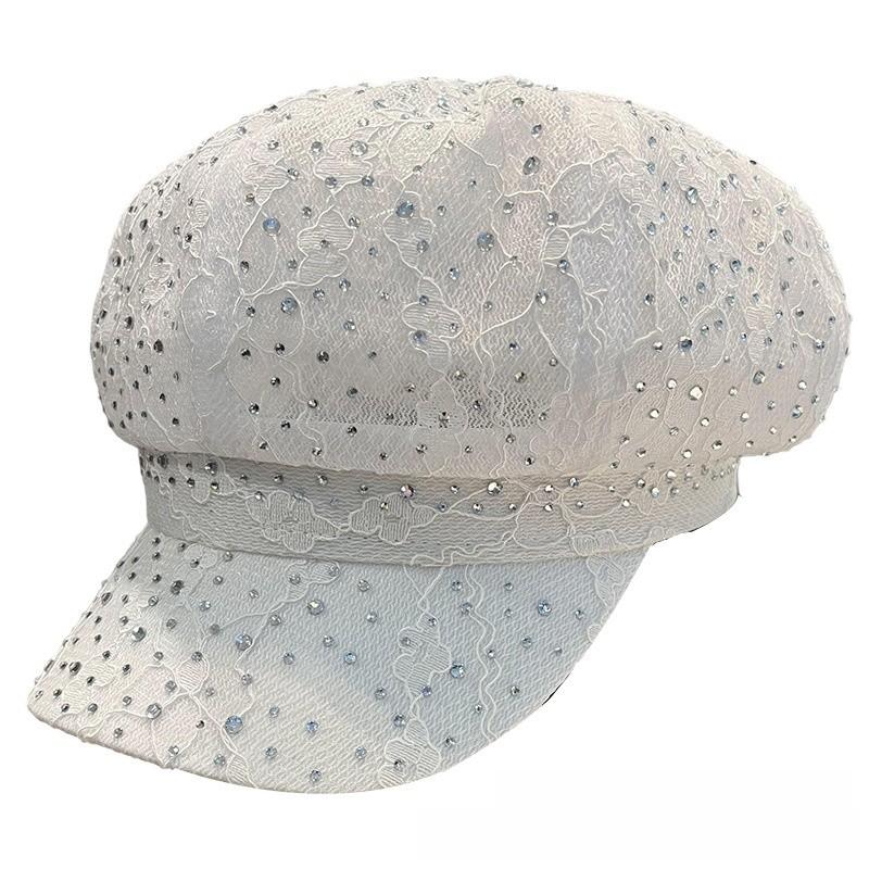 Sommer Spitzen-Netz-Sonnenhut mit Strasssteinen für Damen Modischer Retro-Sonnenschutz