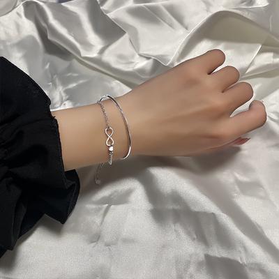 Bracciale in argento puro S925 con striscia di Möbius, braccialetto a doppio strato con amore infinito, braccialetto personalizzato con numero infinito di 8 parole, regalo per fidanzata
