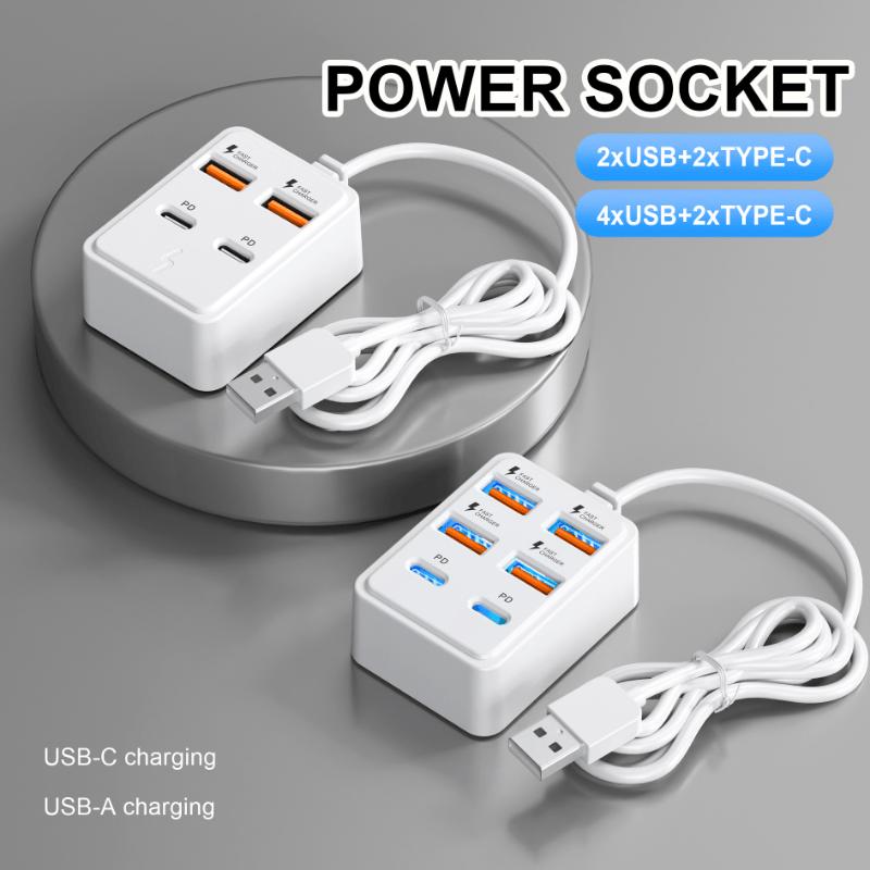 4/6-Port High-Speed USB Charging, Multi-Device Fast Charging , Tablets, and Phones, Desktop/Wall Plug Charger, Dual-Row Smart Allocation