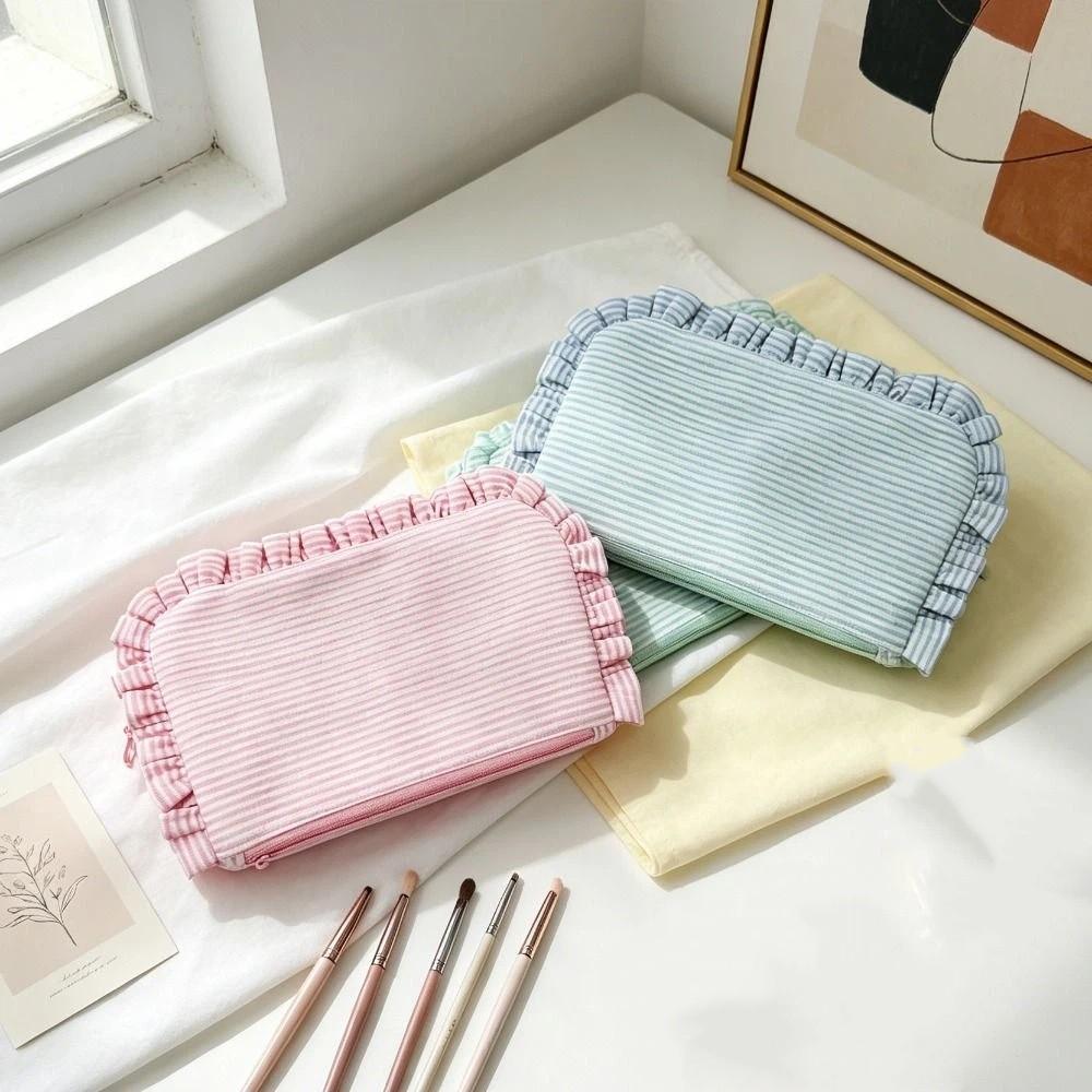 Large Capacity Striped Pattern Cosmetic Bag Striped Pattern Make Up Organizer  Travel Accessories