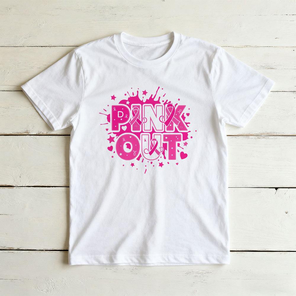Pink Out Splash Star Heart Letter Graphicunisex Summer Cotton T Shirt Breast Cancer Support Sport Short Sleeve Garment