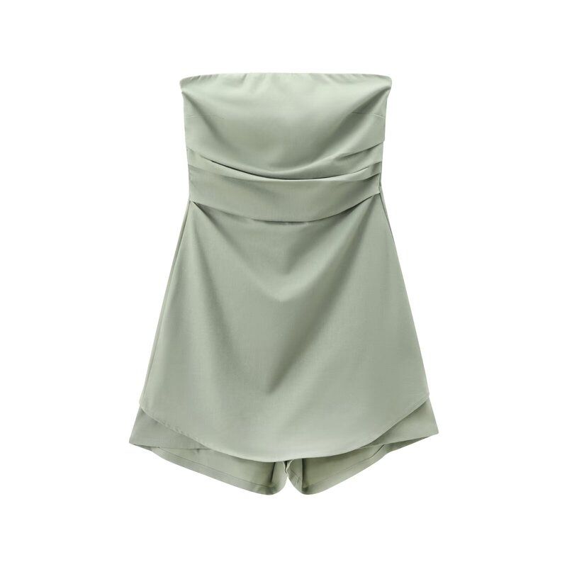 Fashion Style Summer New Women's Clothing Back Bows Trim Linen Blend Short Jumpsuit 8009709