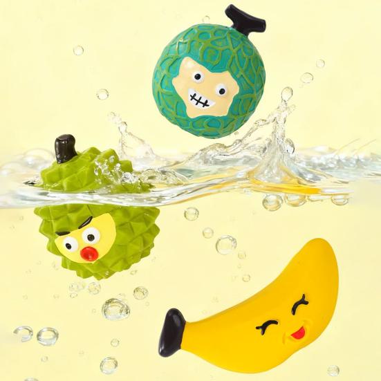 Latex Fruit Dog Chew Toy Squeaky Cartoon Melon Banana Dragon Fruit Durian Interactive Toy Small Medium Large Dogs Teething Cleaning Boredom Toy