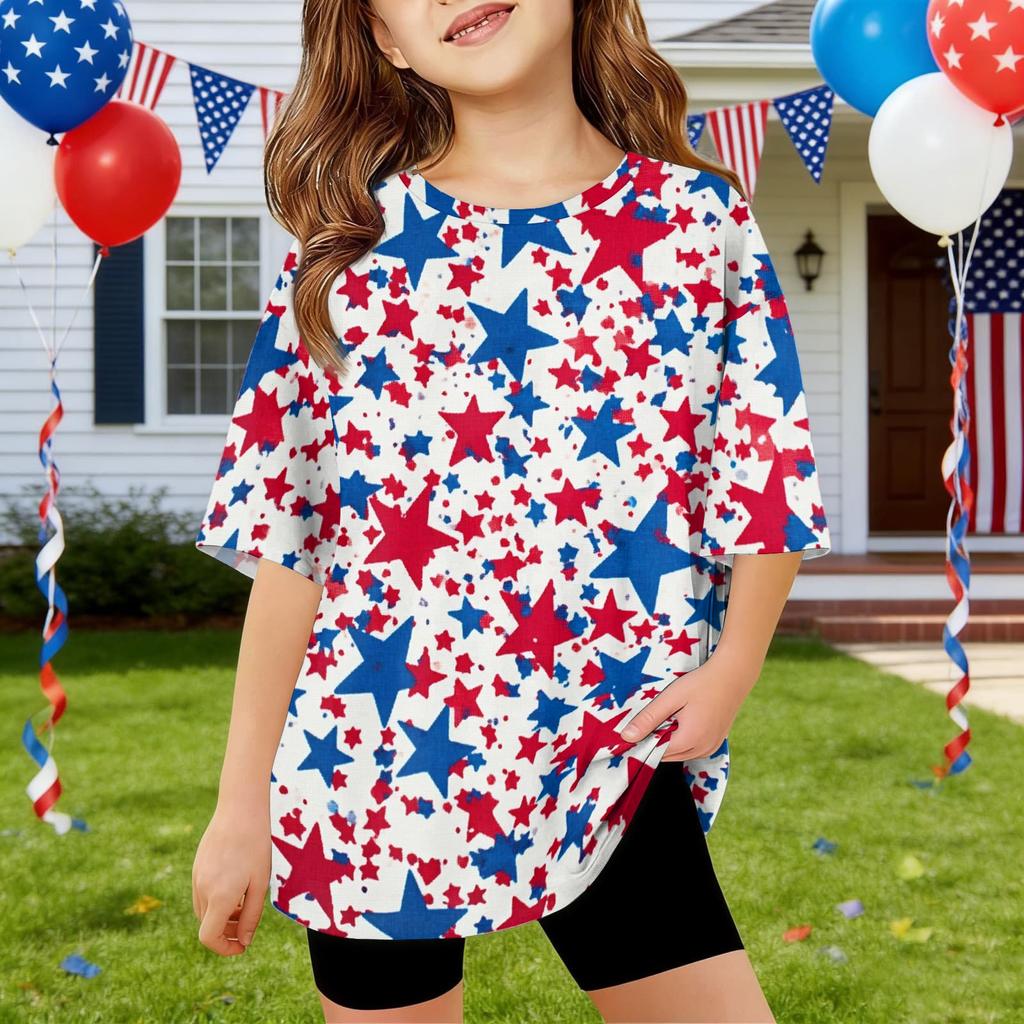 Kids Independence Day Print Round Neck Short Sleeve Casual T-shirt