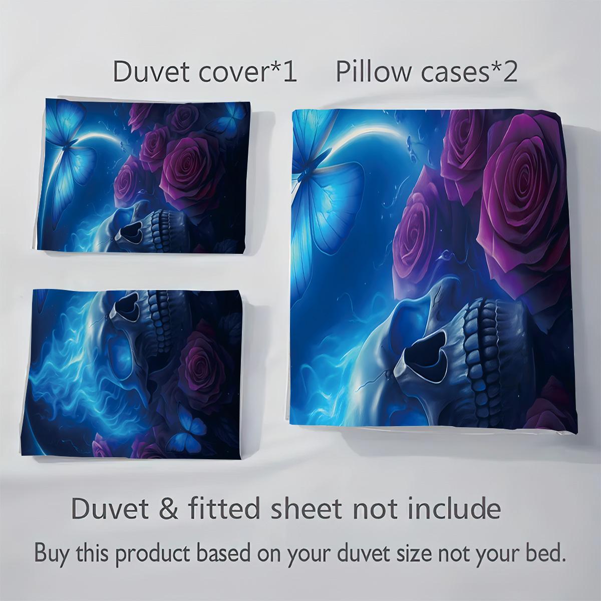 

3pcs Halloween Skull Print Coreless Duvet Set, Multi Size Bedroom Dormitory Holiday Bedding Decoration, Machine Washable 135x200cm-EU-Single&set