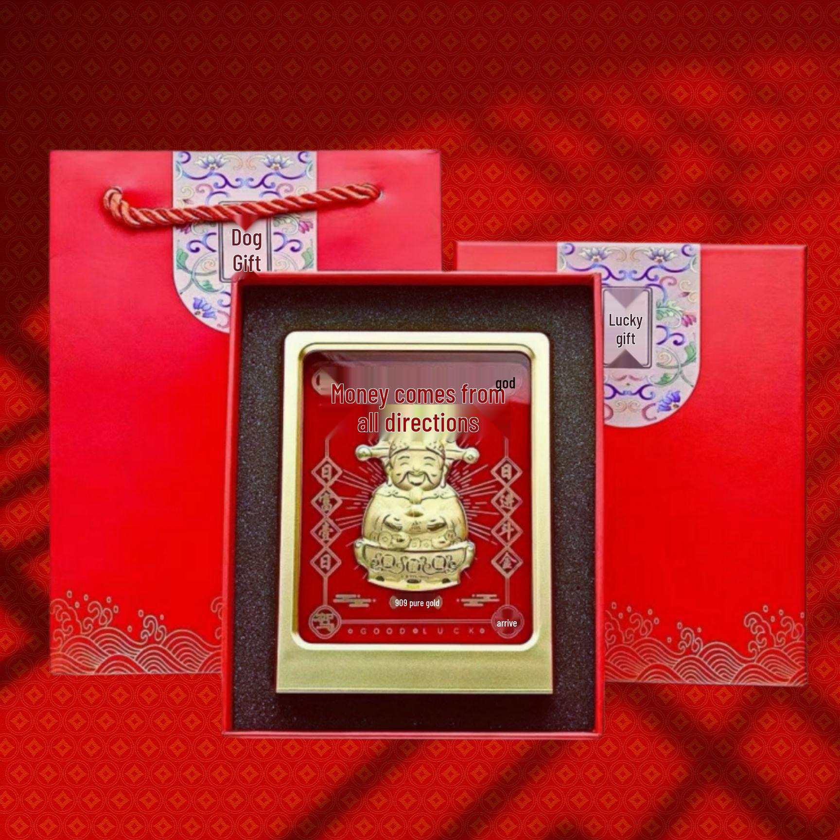 Pure Gold 999 Photo Frame Wealth Ornament Gift Set - Treasury God Office Desk Decor