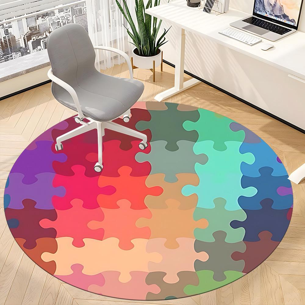 1pc Puzzle Pieces Chair Carpet for Office, Round Non-Slip Durable Large Size Office Carpet, Suitable for Office, Beautiful Decoration