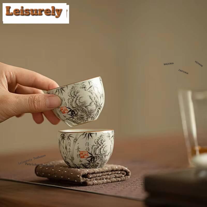 1pc/lot Ru Kiln Ink Bamboo Tea Cup Boutique Gracked Glaze Master Cup Tasting Mug Tea Bowl Tea Pair Meditation Cup Teaware 61ml