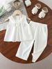 Toddler Girl Summer Outfit 2 Piece Set Woven Top with  Heart Design and Long Pants