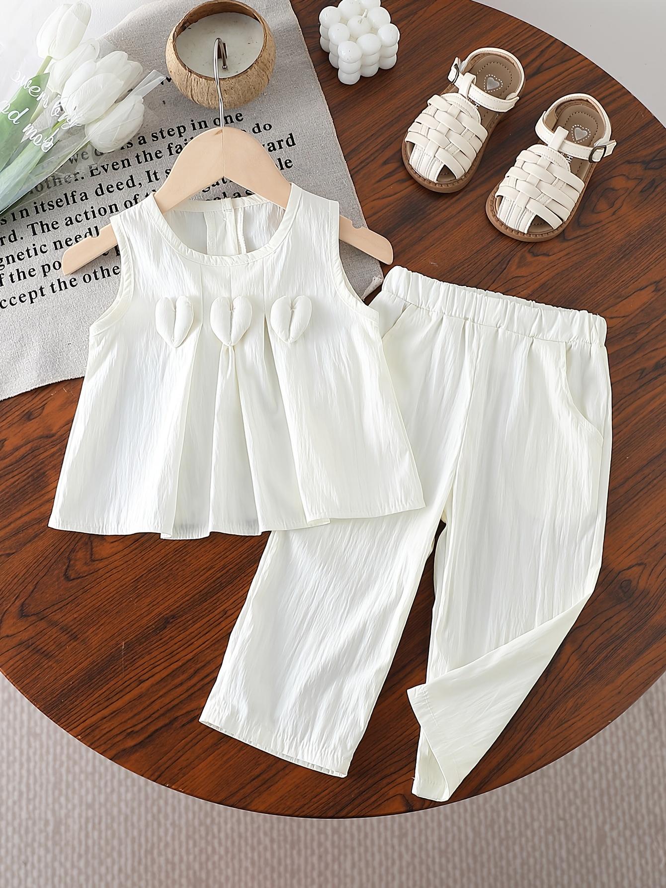 Toddler Girl Summer Outfit 2 Piece Set Woven Top with  Heart Design and Long Pants 9-12M