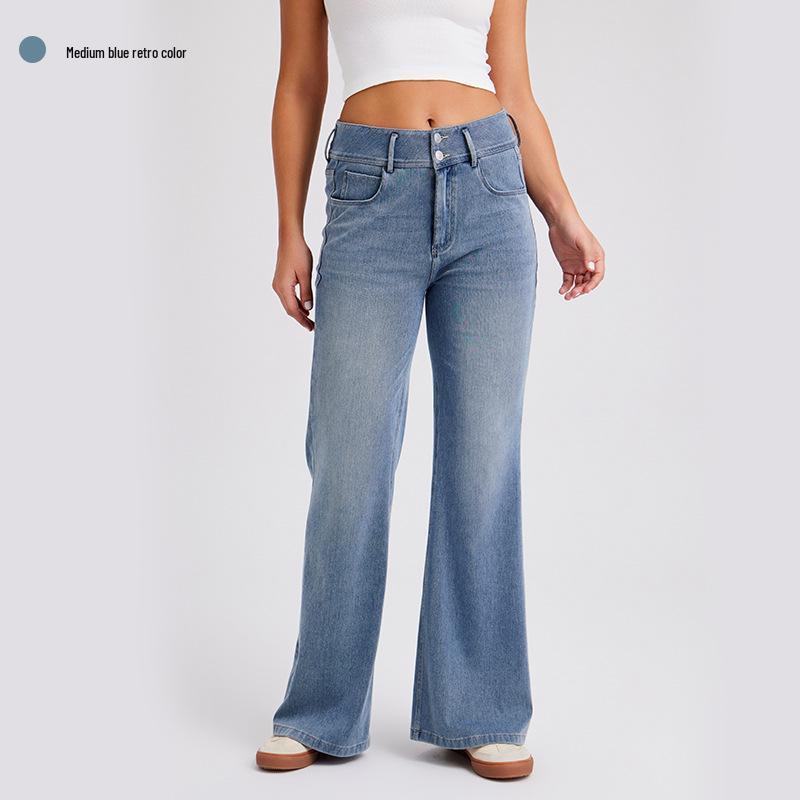 High-Waisted Retro Frayed Wide-Leg Jeans - Women s Slimming Butt-Lifting Multi-Pocket Elastic Casual Pants Small