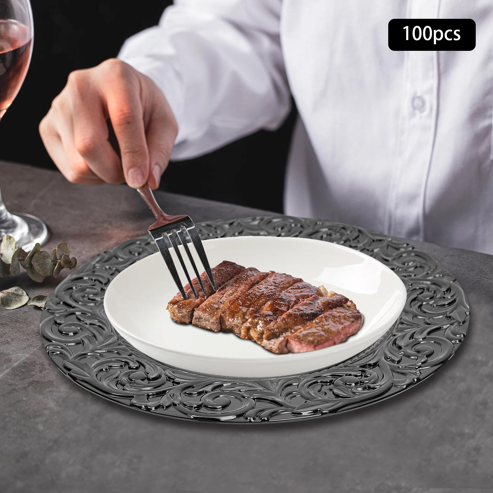 

100 PCS Black Charger Plates Set - Elegant Decorative Round Serving Plates for Wedding, Party - 12.99 Inch Reusable Plastic Tray чёрный