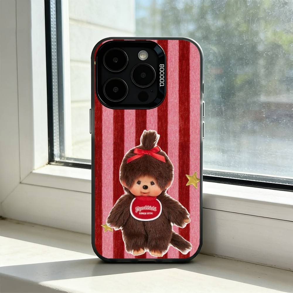 Cute M-Monchhichi Phone Case For iPhone 17,16,15,14,13,12,11 Plus,Pro Max,XS,Colored Silver Plated Inside Cover