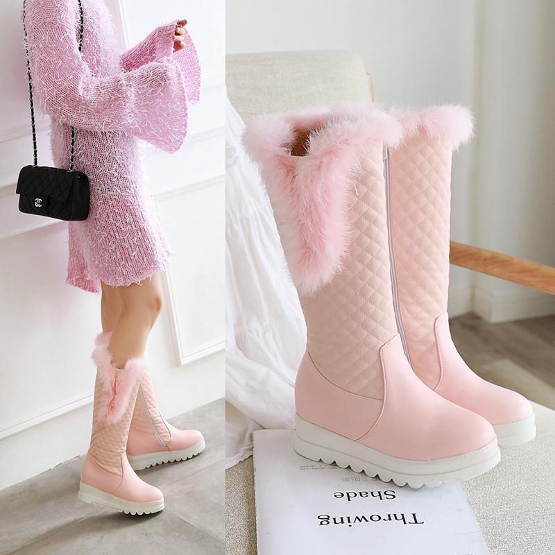 

Зимние теплые меховые сапоги до колена, женские зимние сапоги, женская обувь на высоком каблуке с боковой молнией, сапоги до бедра, Zapatos De Mujer 33, 40, 43