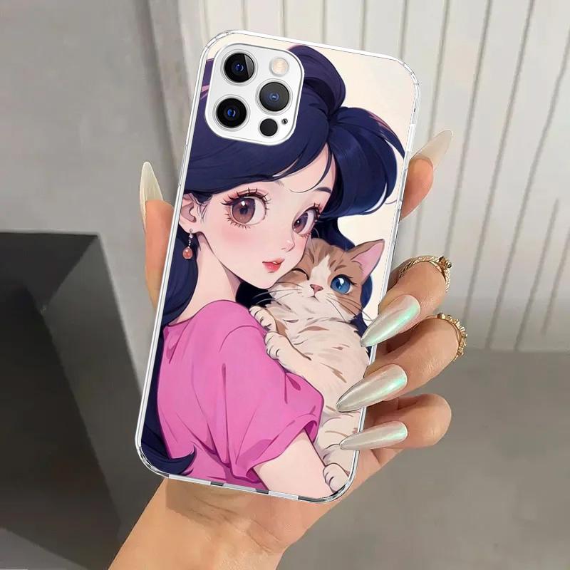 Cute Anime Ins Girls Animal Cat Phone Case for Iphone 17 Air 16 15 Plus 14 13 Mini 12 11 Pro Max 16E 7 8 SE 2020 Soft Funda Prin