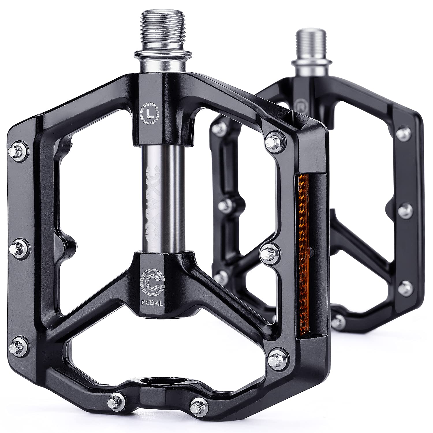 

CXWXC Bicycle Flat Pedals with Reflectors, Aluminum, for Road Bikes, Cross Bikes, MTBs, etc. (CX-930_GR)