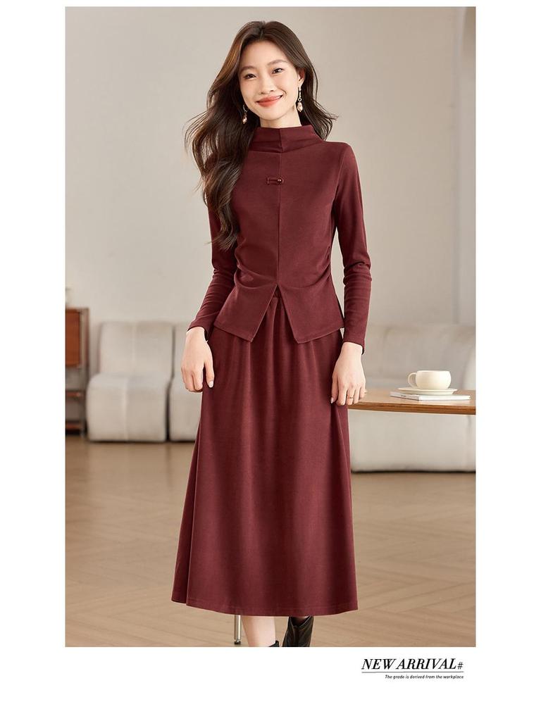 Frühlingsmode 2025: Verdicktes Gebürstetes Stehkragen-Oberteil & Halbrock Zweiteiliges Kleid für Damen (SH039)