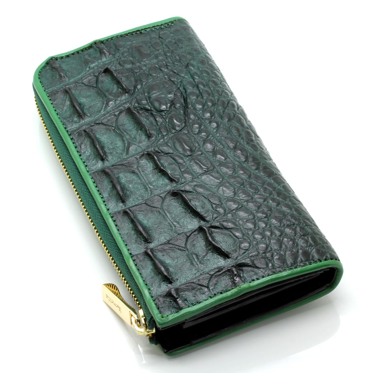 

[Revetta] Длинный кошелек из крокодиловой кожи с внутренней отделкой из золотистого питона, L-образный, мужской, из натуральной кожи, на круглой молнии, зеленый, матовая отделка [243crw]