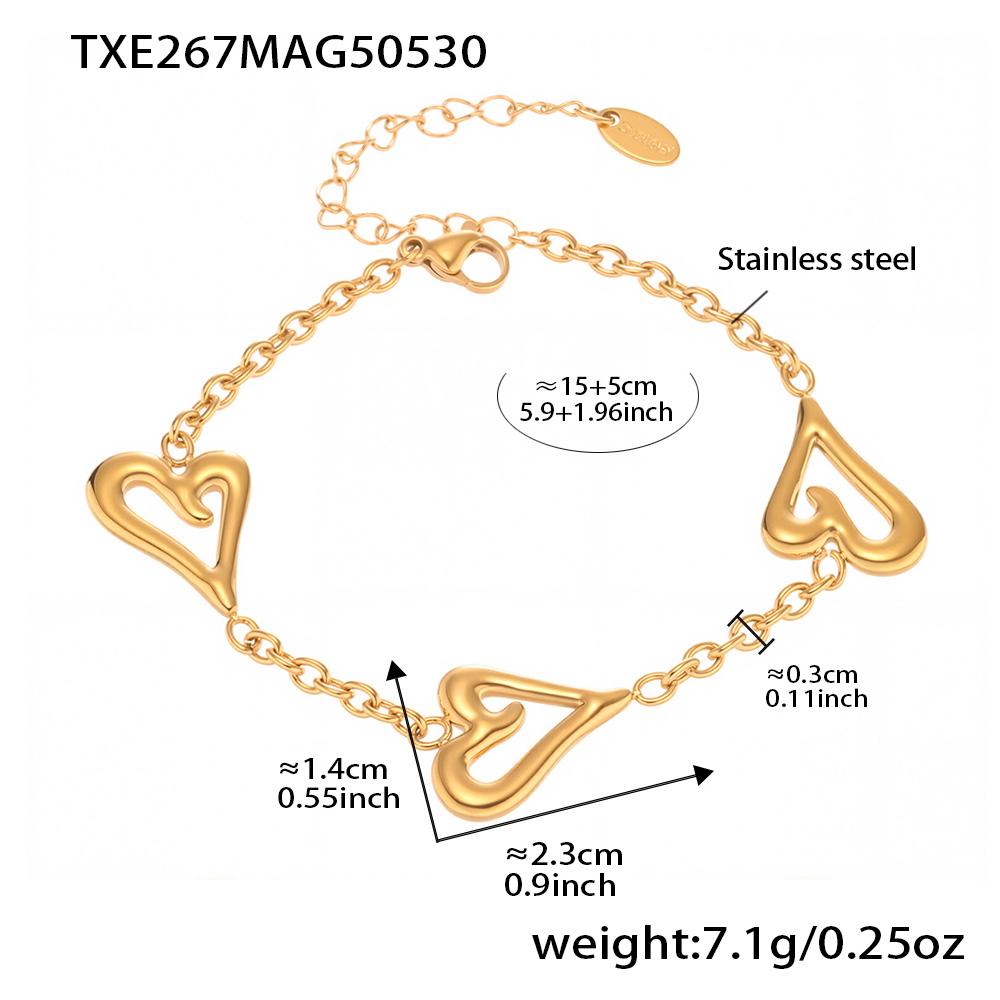 Two-tone Heart Chain Necklaces Bracelets For Women 18k Gold Plated No Tarnish Women's Stainless Steel Necklace Matching Bracelet