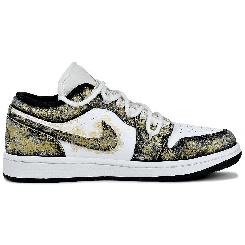 Jordan Air Jordan 1 Wear resistant And Lightweight Low top Vintage Basketball Shoes Unisex Black White Gold 553558-165(Team96-)