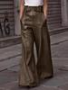 2026 High Waist PU-Leder Schlaghosen mit Taschen - Lässig, Lockerer Schnitt