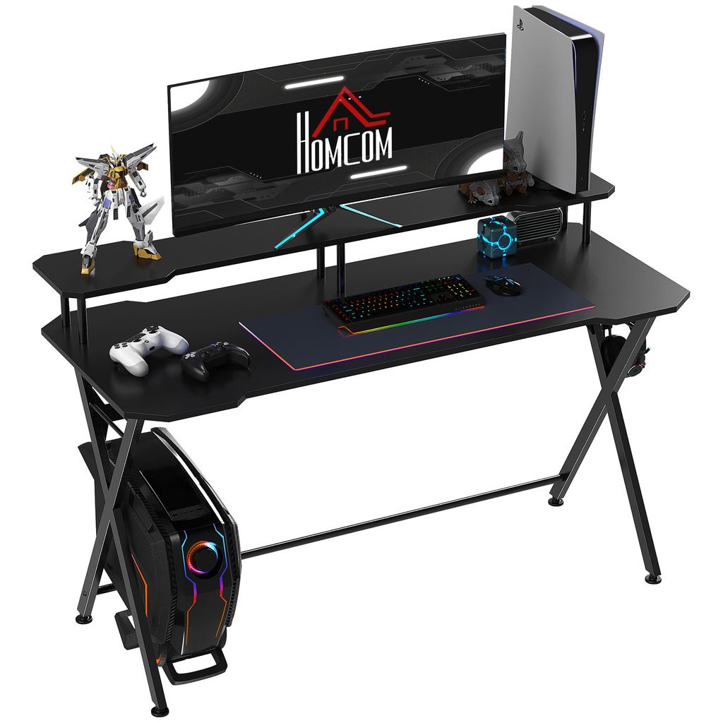 Gaming Desk Writing Racing Computer Table Workstation with Headphone Hook Curved Front Adjustable Feet for Home Office Use 140 x 60cm