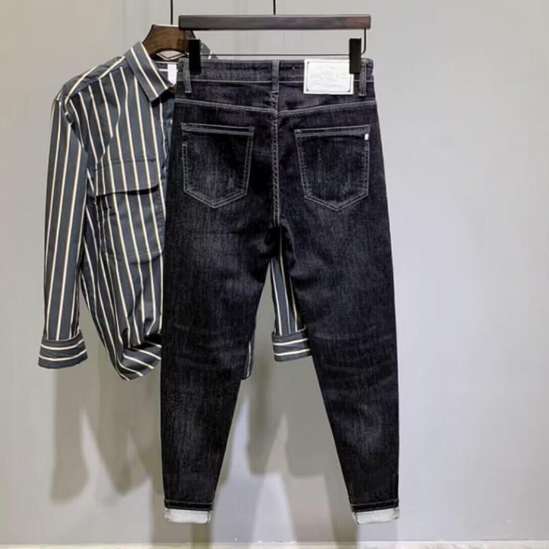 Men's Slim Fit Black Embroidered Stretch Jeans - Korean Style Spring/Summer 2023