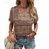 Bohemian Pattern 3D Printed T-shirt for Women's Summer V-neck Short