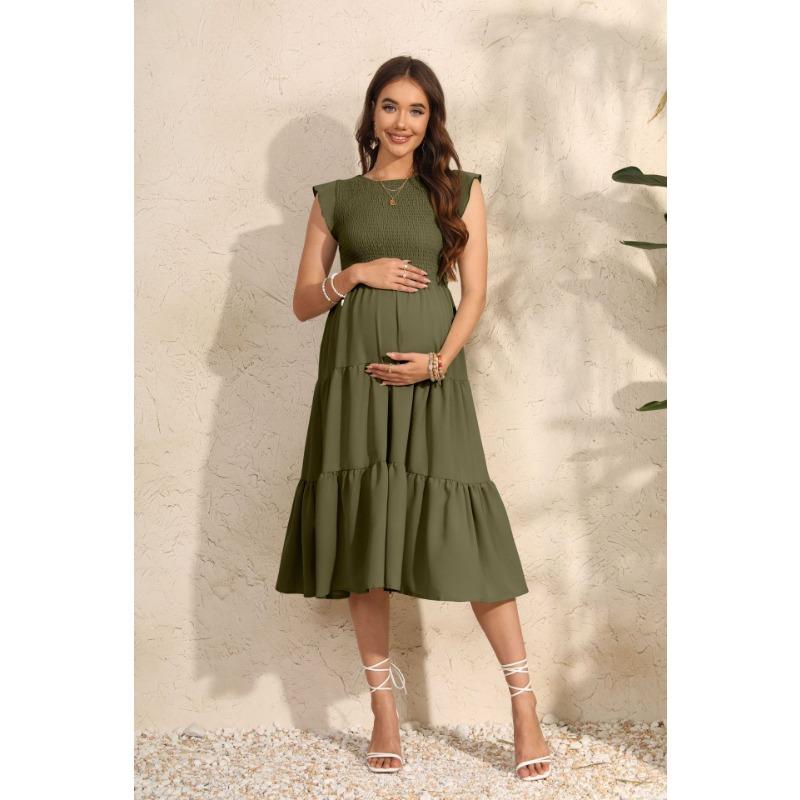 

YYFS женские модные летние весенние однотонные повседневные платья с коротким рукавом и круглым вырезом с высокой талией и принтом XL армия зеленый