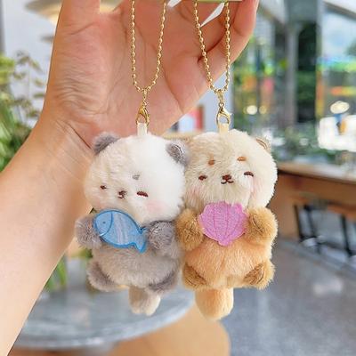 2pcs/set Dog Plush Animal Key Buckle Panda Cartoon Couple Pendants Rabbit Fruit Bag Charm  Boys