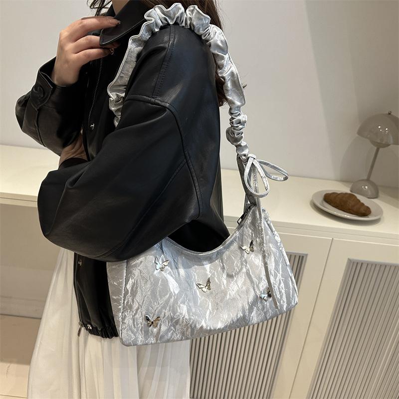 New Fashionable Butterfly Armpit Shoulder Bag Fashionable Trendy Crossbody Bag Pleated Design Dumpling Bag