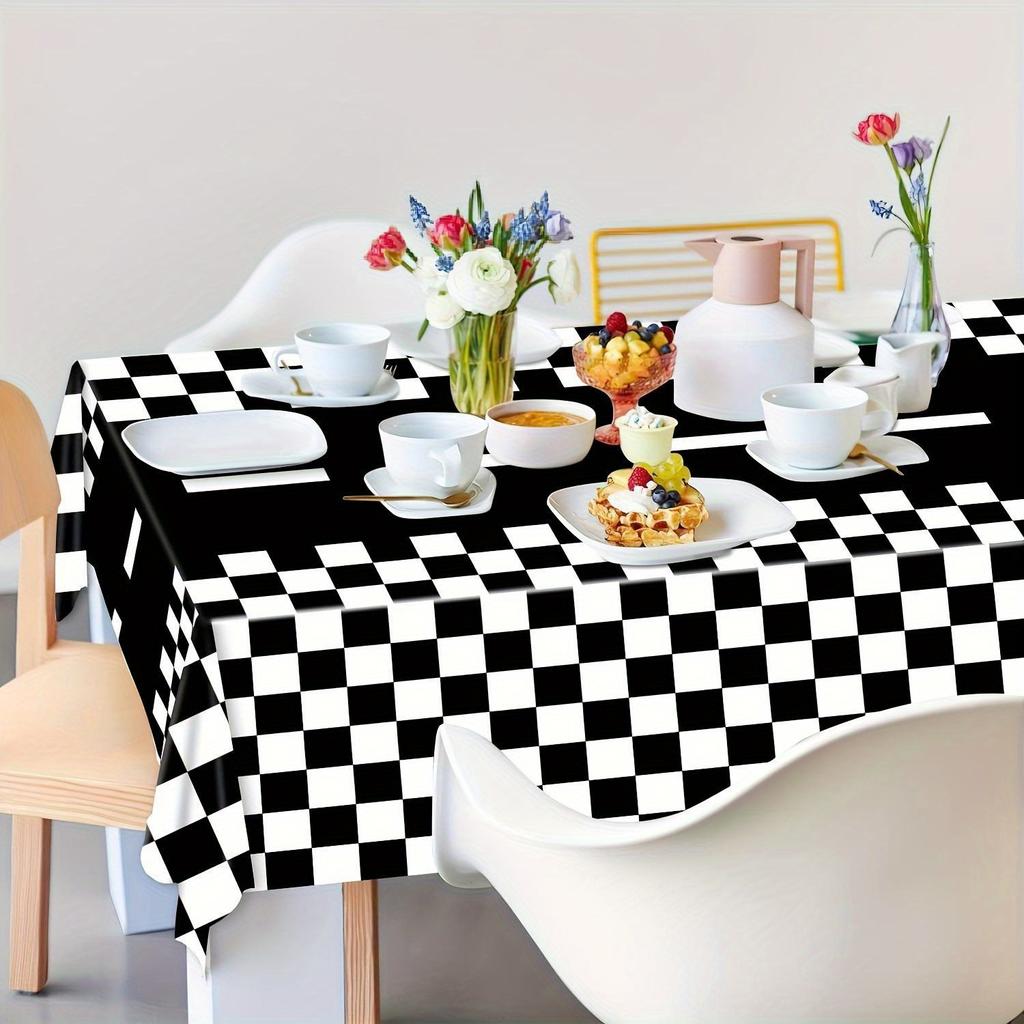 Racing Theme Disposable Tablecloths Black and White Plaid for Parties, Weddings, Birthdays Durable Tablecloth