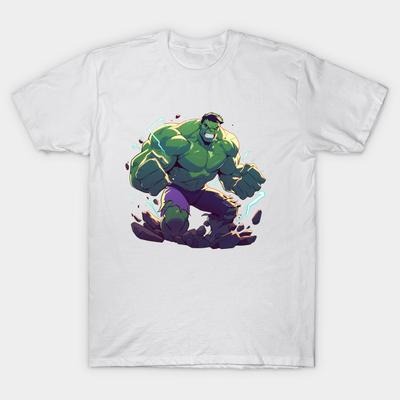 Asian Size Men Black Print T-shirt Hulk No-Cut Heat Transfer Print Cotton Tshirt
