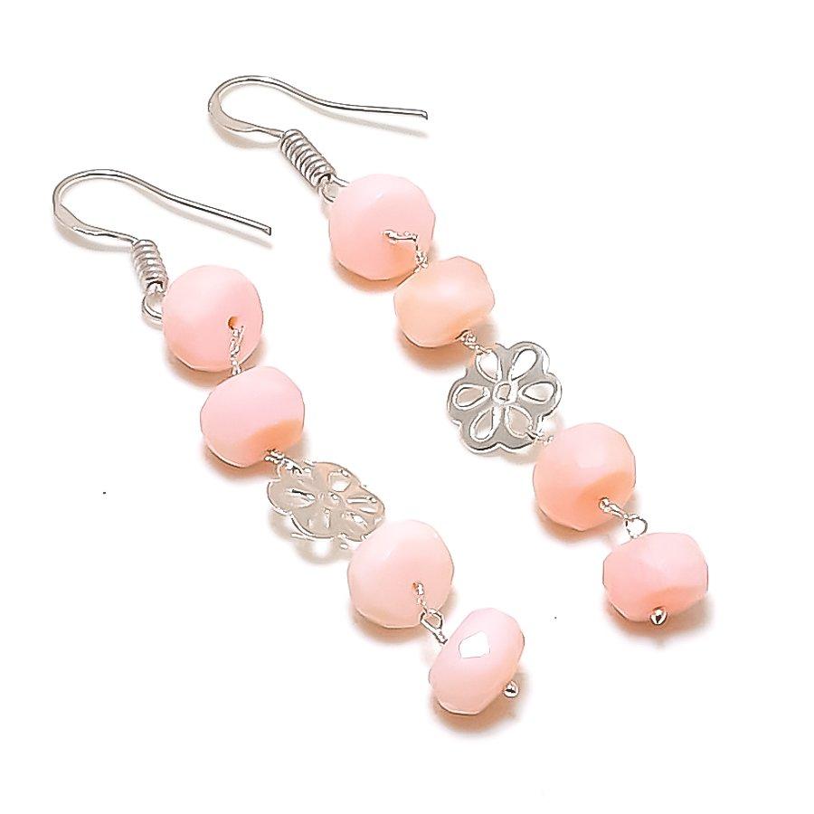 

Pink Chalcedony Gemstone Handmade 925 Sterling Silver Jewelry Earring 2.56 GK-7345