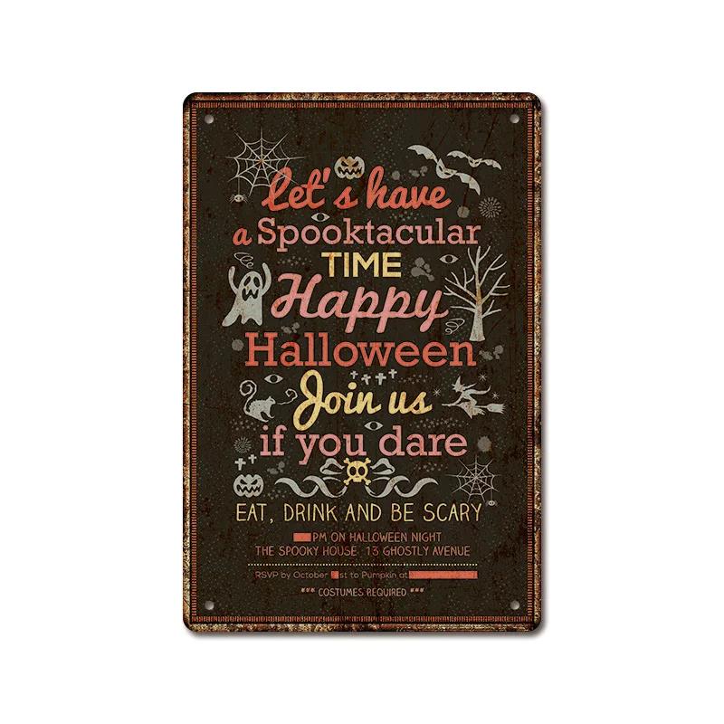 Halloween Festival Decor Plaques Kitchen Home Garage Wall Tin Sign Vintage Art Metal Signs Trick Or Treat Pumpkin Plate Poste