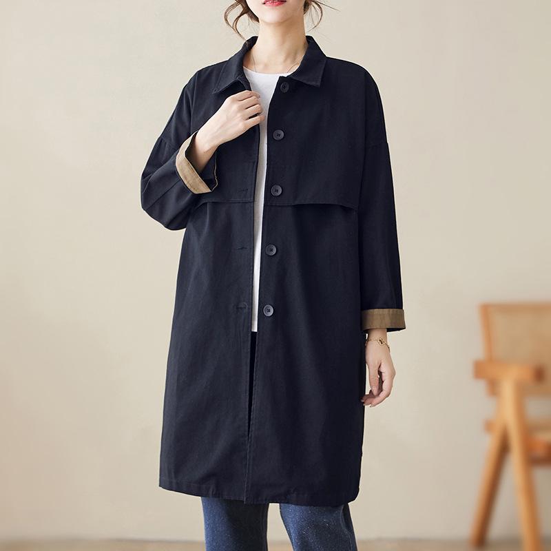 

3126 Versatile Mid-Length Women s Trench Coat - 2026 Korean Style, Casual Lapel Jacket, Solid Color, Spring Collection Large чорний