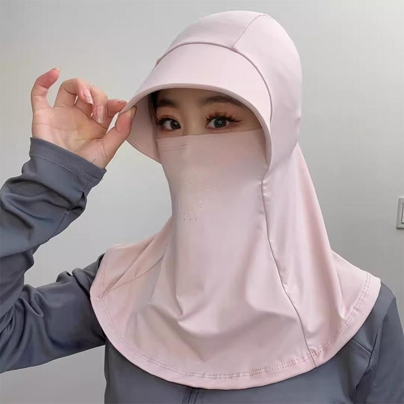 Summer UV Protection Full Face Cover Sunscreen Mask With Hat Brim Adjustable Breathable Outdoor Sports Face Shield